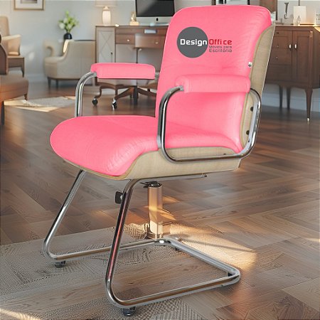 Cadeira Original Eames Interlocutor Cromada Linha Capa em Madeira Clara - Rosa Pink