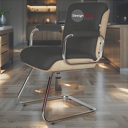 Cadeira Original Eames Interlocutor Cromada Linha Capa em Madeira Clara - Preto