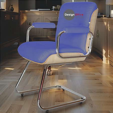 Cadeira Original Eames Interlocutor Cromada Linha Capa em Madeira Clara - Azul Royal