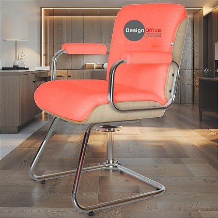 Cadeira Original Eames Interlocutor Cromada Linha Capa em Madeira Clara - Vermelho Telha