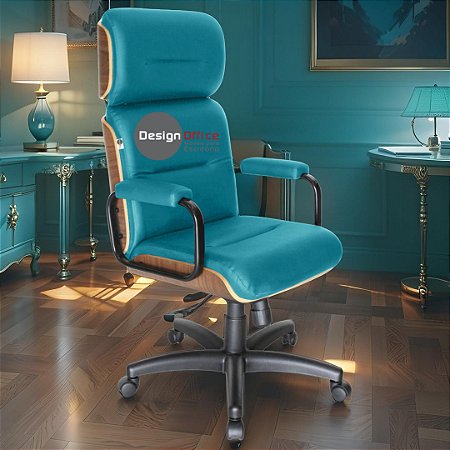 Cadeira Original Eames Presidente com Rodinhas Black e Anti Risco Linha Capa em Madeira - Verde Água