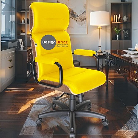 Cadeira Original Eames Presidente com Rodinhas Black e Anti Risco Linha Capa em Madeira - Amarelo