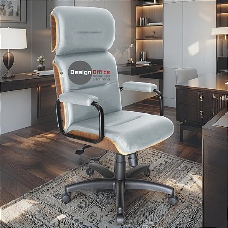 Cadeira Original Eames Presidente com Rodinhas Black e Anti Risco Linha Capa em Madeira - Cinza Claro