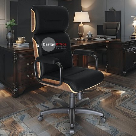 Cadeira Original Eames Presidente com Rodinhas Black e Anti Risco Linha Capa em Madeira - Preto