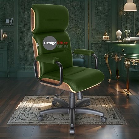 Cadeira Original Eames Presidente com Rodinhas Black e Anti Risco Linha Capa em Madeira - Verde Escuro