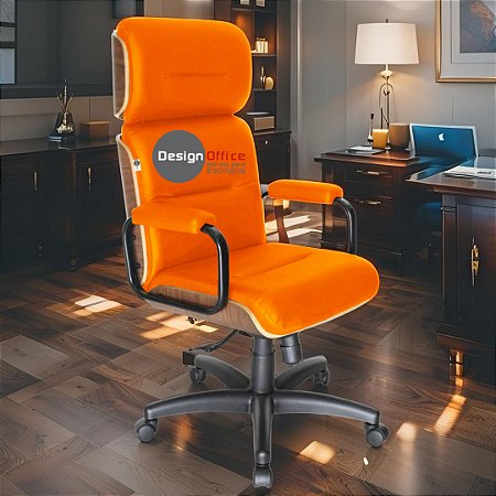 Cadeira Original Eames Presidente com Rodinhas Black e Anti Risco Linha Capa em Madeira - Laranja