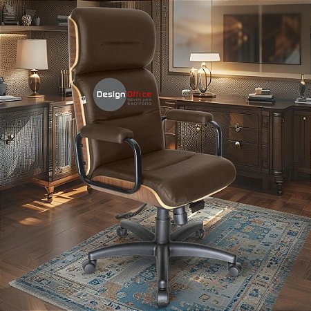 Cadeira Original Eames Presidente com Rodinhas Black e Anti Risco Linha Capa em Madeira - Marrom