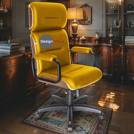 Cadeira Original Eames Presidente com Rodinhas Black e Anti Risco Linha Capa em Madeira - Amarelo Mostarda