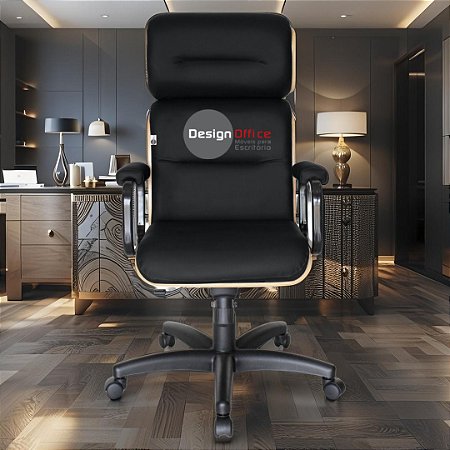 Cadeira Original Eames Presidente com Rodinhas Black e Anti Risco Linha Capa em Madeira - Preto