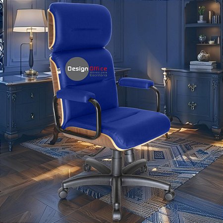 Cadeira Original Eames Presidente com Rodinhas Black e Anti Risco Linha Capa em Madeira - Azul