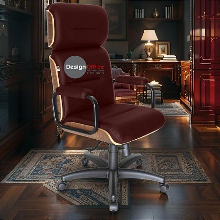 Cadeira Original Eames Presidente com Rodinhas Black e Anti Risco Linha Capa em Madeira - Vermelho Vinho