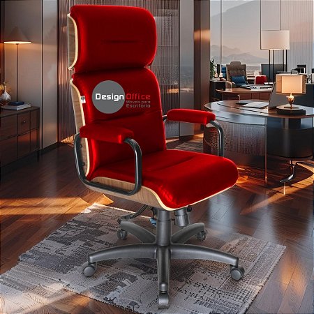 Cadeira Original Eames Presidente com Rodinhas Black e Anti Risco Linha Capa em Madeira - Vermelho