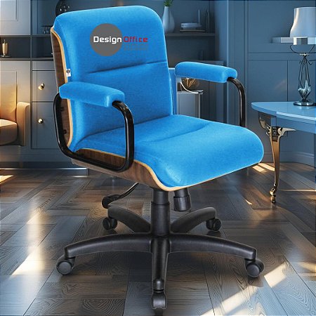 Cadeira Original Eames Diretor com Rodinhas Black e Anti Risco Linha Capa em Madeira - Azul Bebê