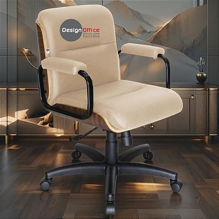 Cadeira Original Eames Diretor com Rodinhas Black e Anti Risco Linha Capa em Madeira - Bege