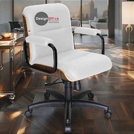 Cadeira Original Eames Diretor com Rodinhas Black e Anti Risco Linha Capa em Madeira - Branco
