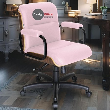Cadeira Original Eames Diretor com Rodinhas Black e Anti Risco Linha Capa em Madeira - Rosa Claro