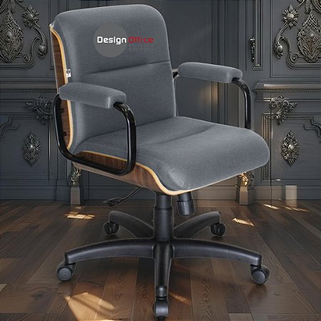 Cadeira Original Eames Diretor com Rodinhas Black e Anti Risco Linha Capa em Madeira - Cinza Escuro