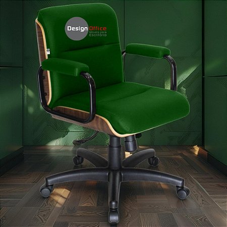 Cadeira Original Eames Diretor com Rodinhas Black e Anti Risco Linha Capa em Madeira - Verde Escuro