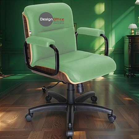 Cadeira Original Eames Diretor com Rodinhas Black e Anti Risco Linha Capa em Madeira - Verde Limão