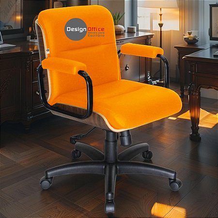 Cadeira Original Eames Diretor com Rodinhas Black e Anti Risco Linha Capa em Madeira - Laranja
