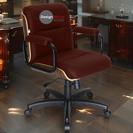 Cadeira Original Eames Diretor com Rodinhas Black e Anti Risco Linha Capa em Madeira - Vermelho Vinho