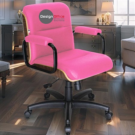 Cadeira Original Eames Diretor com Rodinhas Black e Anti Risco Linha Capa em Madeira - Rosa Pink