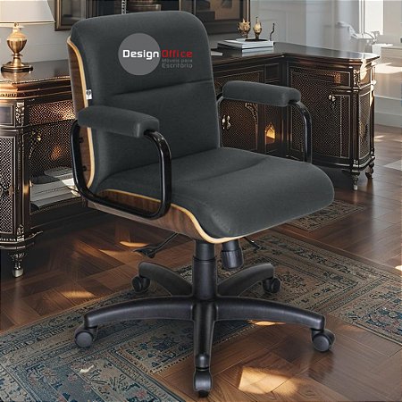 Cadeira Original Eames Diretor com Rodinhas Black e Anti Risco Linha Capa em Madeira - Preto