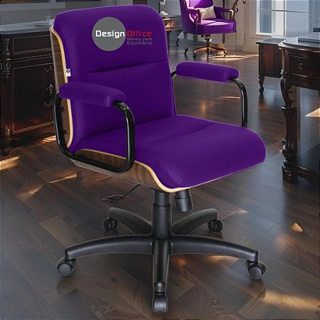 Cadeira Original Eames Diretor com Rodinhas Black e Anti Risco Linha Capa em Madeira - Roxo