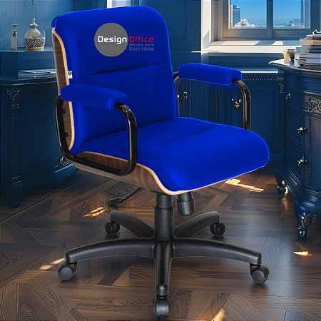 Cadeira Original Eames Diretor com Rodinhas Black e Anti Risco Linha Capa em Madeira - Azul Royal
