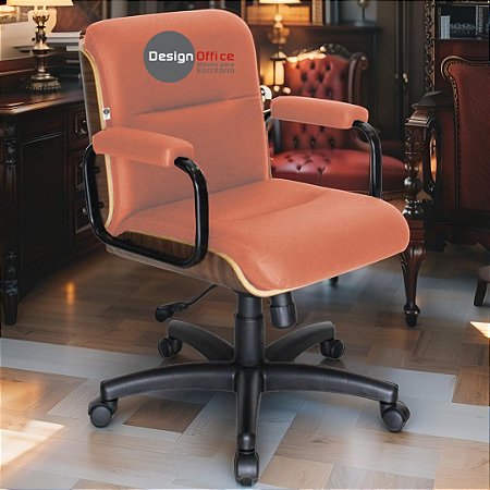 Cadeira Original Eames Diretor com Rodinhas Black e Anti Risco Linha Capa em Madeira - Vermelho Telha