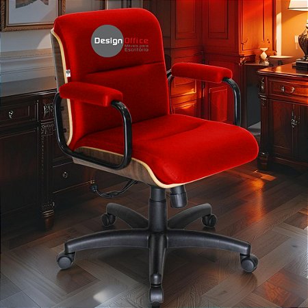 Cadeira Original Eames Diretor com Rodinhas Black e Anti Risco Linha Capa em Madeira - Vermelho