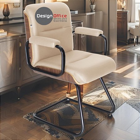 Cadeira Original Eames Interlocutor Black Linha Capa em Madeira - Bege