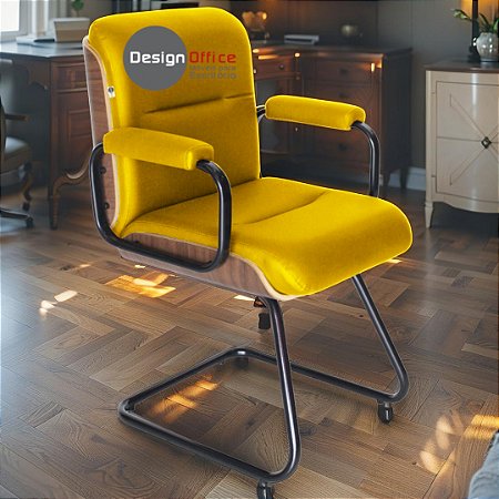 Cadeira Original Eames Interlocutor Black Linha Capa em Madeira - Amarelo Mostarda