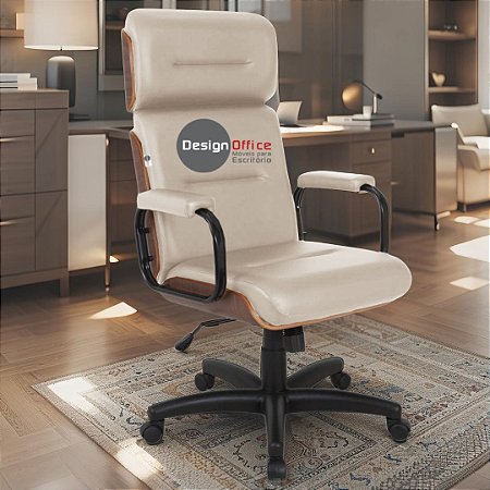 Cadeira Original Eames Presidente com Rodinhas Black e Anti Risco Linha Capa em Madeira Escura - Bege