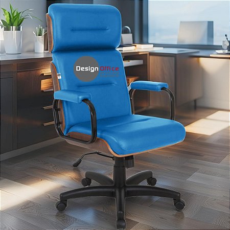 Cadeira Original Eames Presidente com Rodinhas Black e Anti Risco Linha Capa em Madeira Escura - Azul Bebê