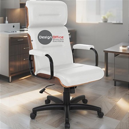 Cadeira Original Eames Presidente com Rodinhas Black e Anti Risco Linha Capa em Madeira Escura - Branco