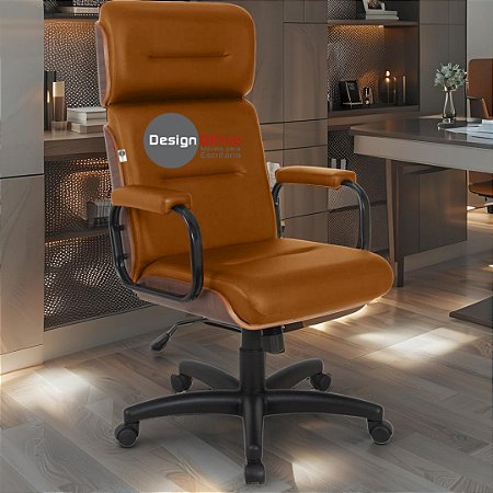 Cadeira Original Eames Presidente com Rodinhas Black e Anti Risco Linha Capa em Madeira Escura - Caramelo
