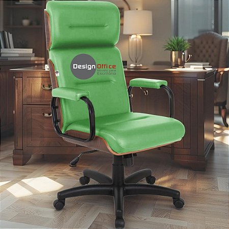 Cadeira Original Eames Presidente com Rodinhas Black e Anti Risco Linha Capa em Madeira Escura - Verde Limão