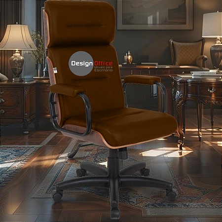 Cadeira Original Eames Presidente com Rodinhas Black e Anti Risco Linha Capa em Madeira Escura - Marrom