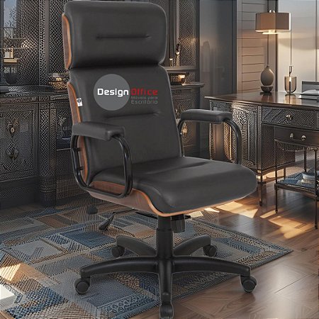Cadeira Original Eames Presidente com Rodinhas Black e Anti Risco Linha Capa em Madeira Escura - Preto