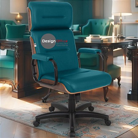 Cadeira Original Eames Presidente com Rodinhas Black e Anti Risco Linha Capa em Madeira Escura - Verde