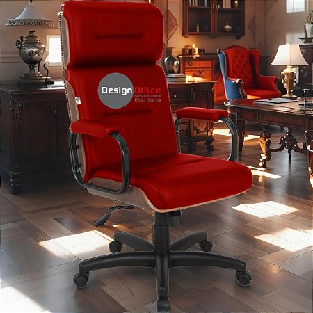 Cadeira Original Eames Presidente com Rodinhas Black e Anti Risco Linha Capa em Madeira Escura - Vermelho