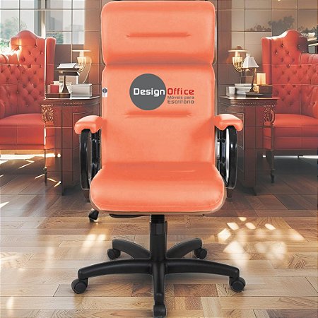 Cadeira Original Eames Presidente com Rodinhas Black e Anti Risco Linha Capa em Madeira Escura - Vermelho Telha