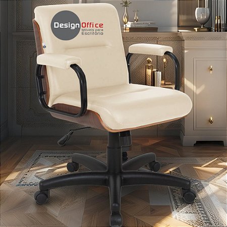 Cadeira Original Eames Diretor com Rodinhas Black e Anti Risco Linha Capa em Madeira Escura - Bege