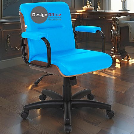 Cadeira Original Eames Diretor com Rodinhas Black e Anti Risco Linha Capa em Madeira Escura - Azul Bebê
