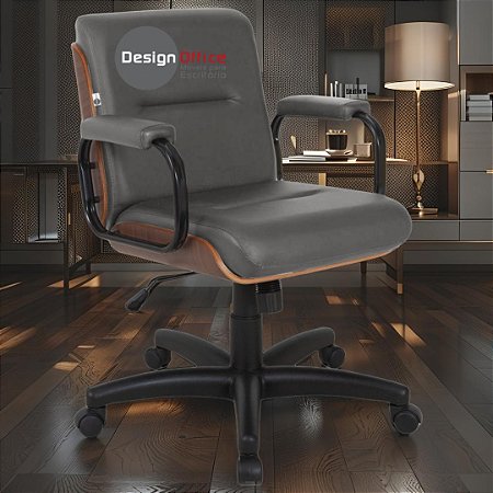 Cadeira Original Eames Diretor com Rodinhas Black e Anti Risco Linha Capa em Madeira Escura - Marrom Café