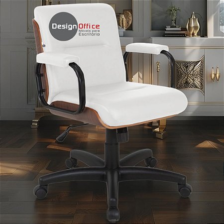 Cadeira Original Eames Diretor com Rodinhas Black e Anti Risco Linha Capa em Madeira Escura - Branco