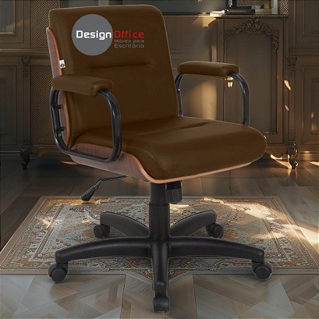 Cadeira Original Eames Diretor com Rodinhas Black e Anti Risco Linha Capa em Madeira Escura - Marrom