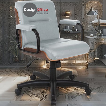 Cadeira Original Eames Diretor com Rodinhas Black e Anti Risco Linha Capa em Madeira Escura - Cinza Claro