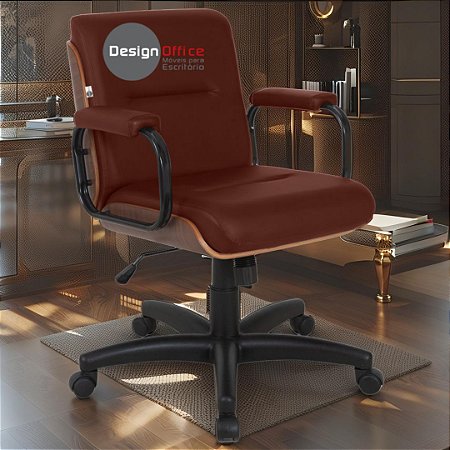 Cadeira Original Eames Diretor com Rodinhas Black e Anti Risco Linha Capa em Madeira Escura - Vermelho Vinho